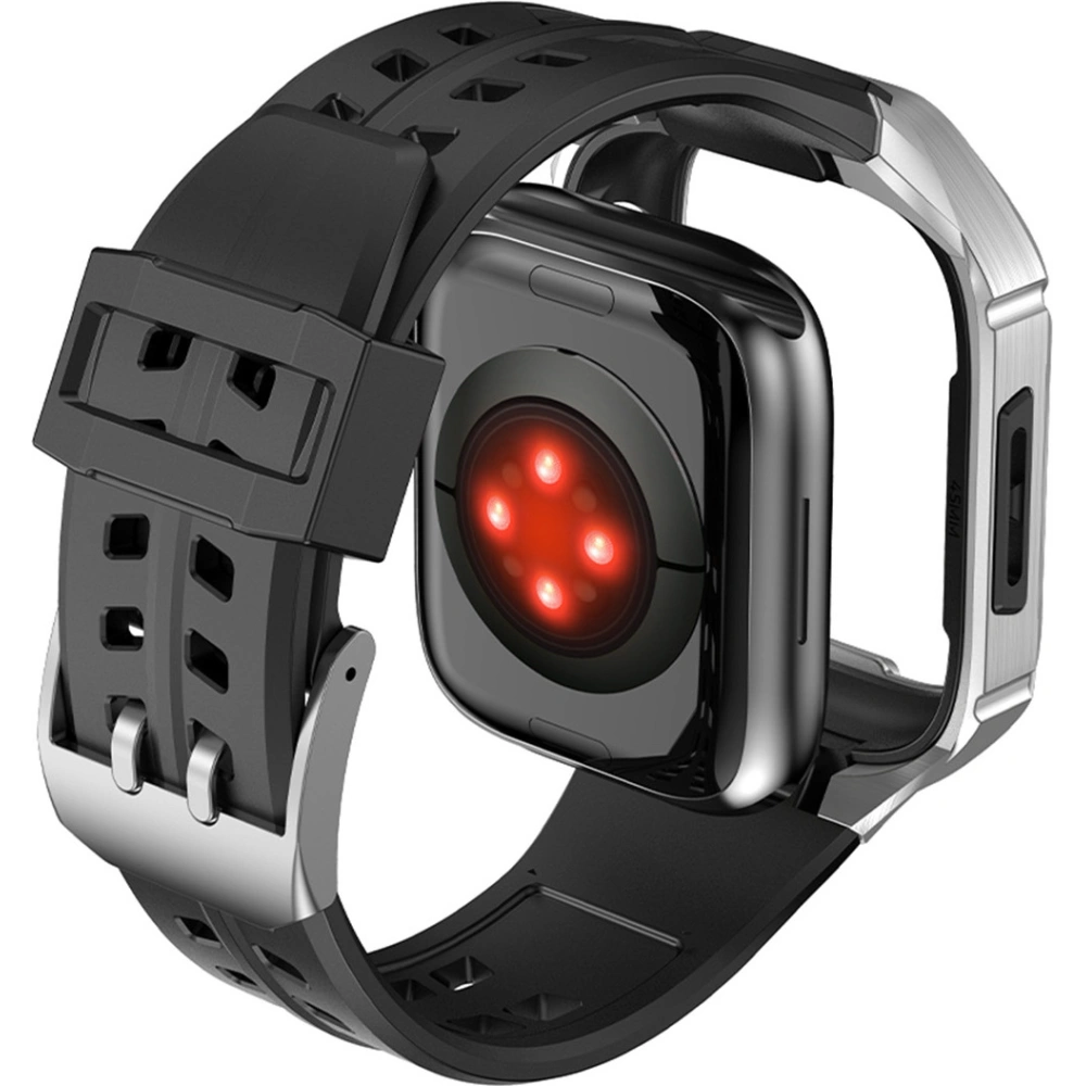 Pasek + etui Kingxbar CYF136 2w1 Apple Watch 4/5/6/7/8/9/SE 44/45mm srebrne