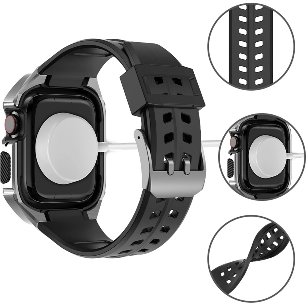 Pasek + etui Kingxbar CYF136 2w1 Apple Watch 4/5/6/7/8/9/SE 44/45mm srebrne