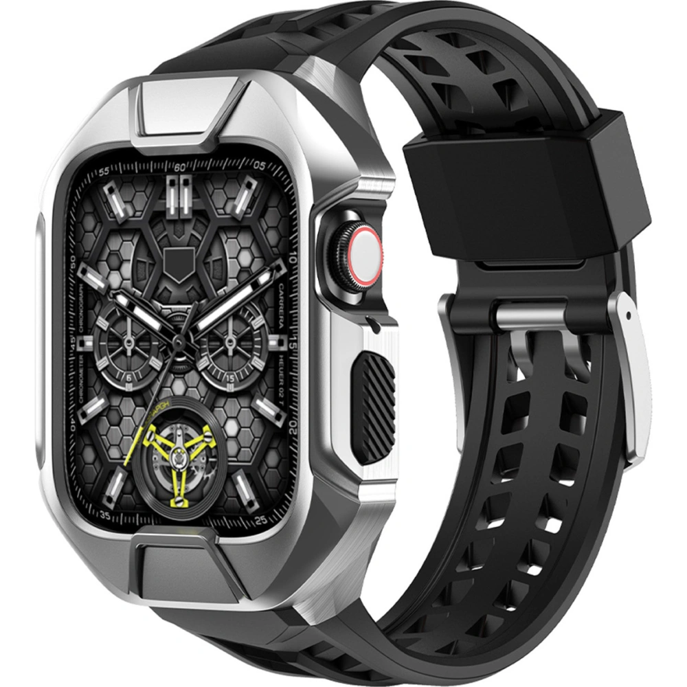 Pasek + etui Kingxbar CYF136 2w1 Apple Watch 4/5/6/7/8/9/SE 44/45mm srebrne