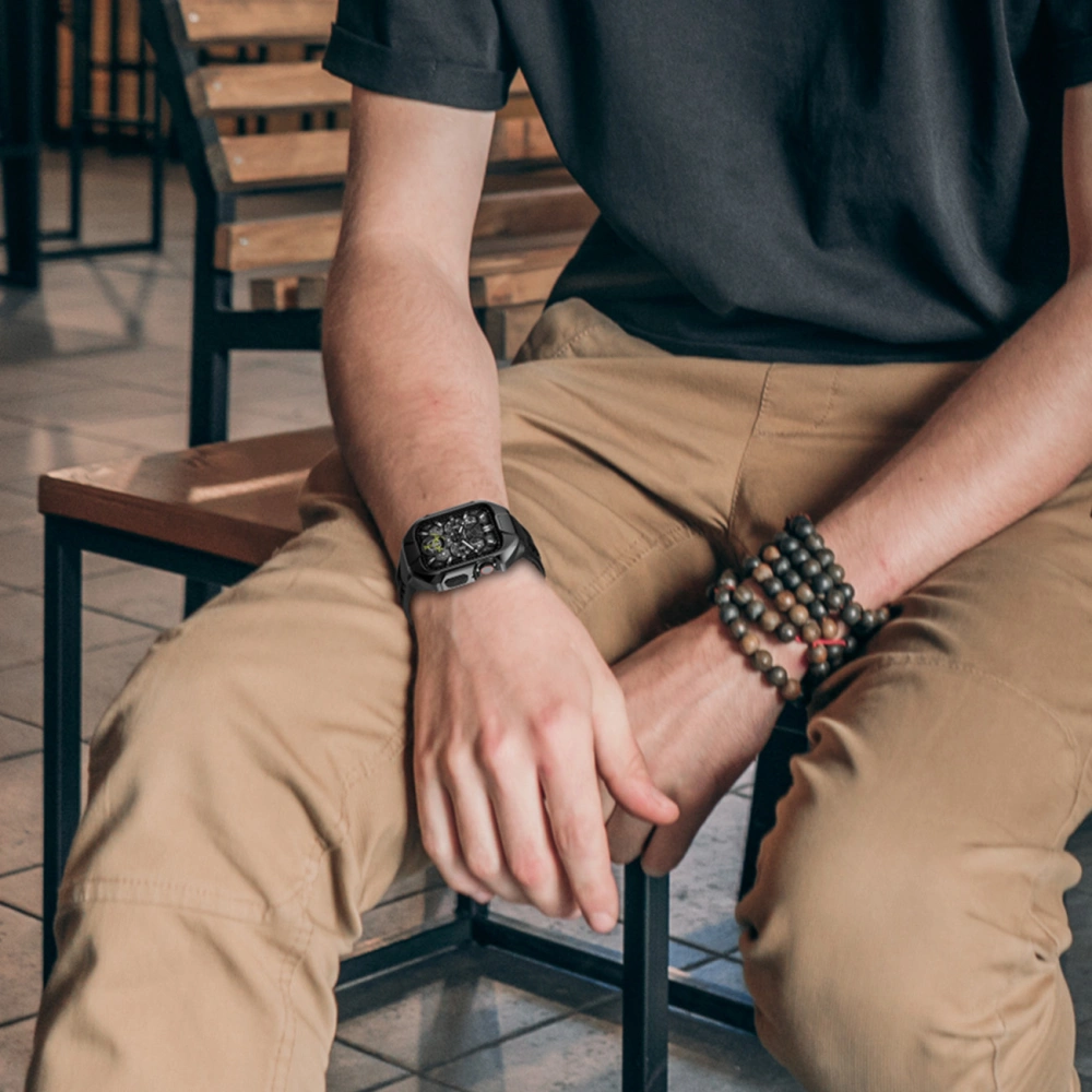 Pasek + etui Kingxbar CYF136 2w1 Apple Watch 4/5/6/7/8/9/SE 44/45mm czarne