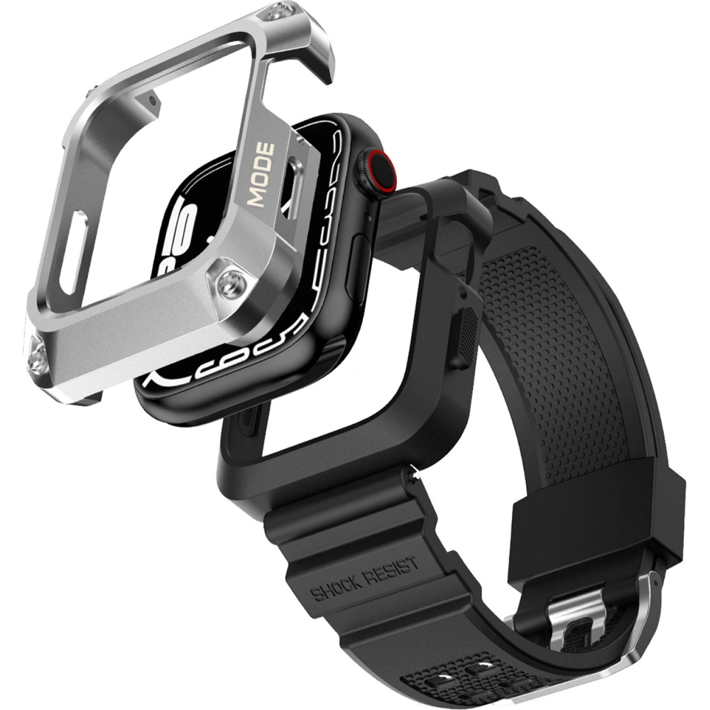 Pasek + etui Kingxbar CYF134 2w1 Apple Watch 4/5/6/7/8/9/SE 44/45mm srebrne