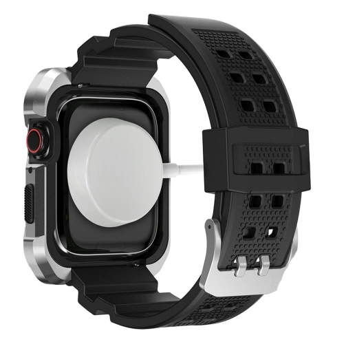 Kup Pásek + etui Kingxbar CYF134 2w1 Apple Watch 4/5/6/7/8/9/SE 44/45mm stříbrné - KGX653 - {ean13} - Sklep Home Screen