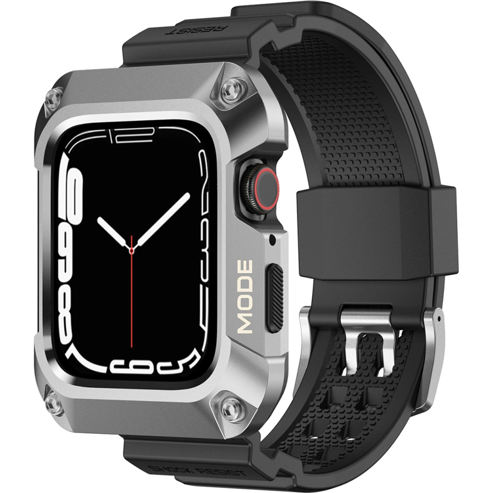 Pasek + etui Kingxbar CYF134 2w1 Apple Watch 4/5/6/7/8/9/SE 44/45mm srebrne