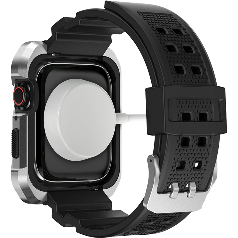 Pasek + etui Kingxbar CYF134 2w1 Apple Watch 4/5/6/7/8/9/SE 44/45mm srebrne