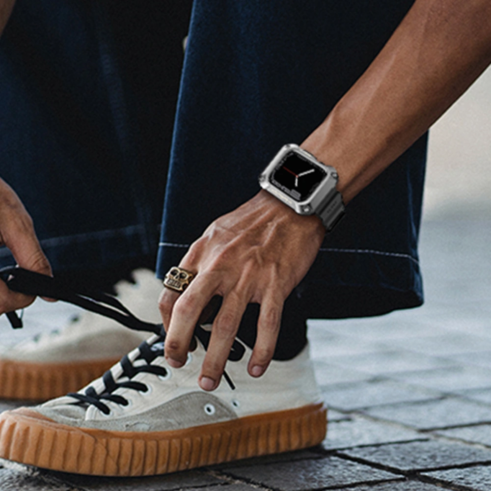 Pasek + etui Kingxbar CYF134 2w1 Apple Watch 4/5/6/7/8/9/SE 44/45mm srebrne