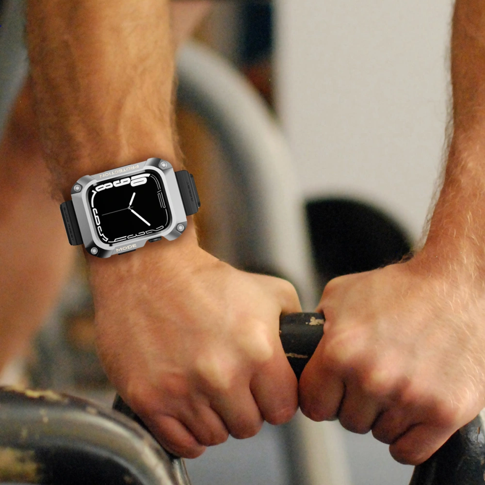 Pasek + etui Kingxbar CYF134 2w1 Apple Watch 4/5/6/7/8/9/SE 44/45mm srebrne