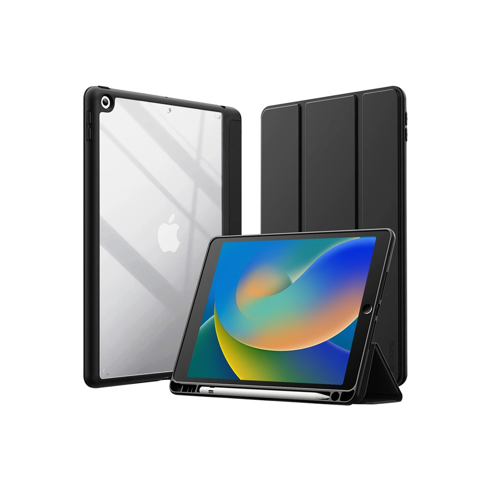 Etui Crong PrimeFolio Apple iPad 10.2 2019/2020/2021 (7., 8. i 9. generacji) + Pencil holder (czarny/przezroczysty)