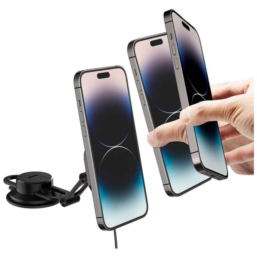 Uchwyt samochodowy z ładowarką bezprzewodową Spigen OneTap Pro 3 Black Dash Magnetic Car Mount (MagFit) Black