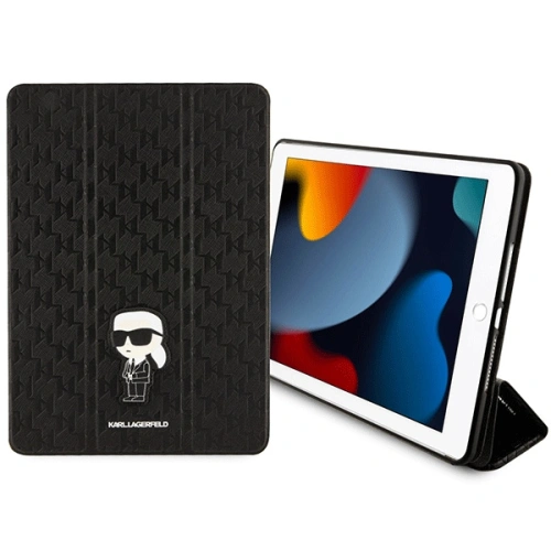 Kup Karl Lagerfeld Apple Tasche KLFC10SAKHPKK iPad 10.2 2019/2020/2021 (7., 8. und 9. Generation) schwarz/schwarz Saffiano Monogram Ikonik Magnet Allover - KLD1525 - {ean13} - Sklep Home Screen