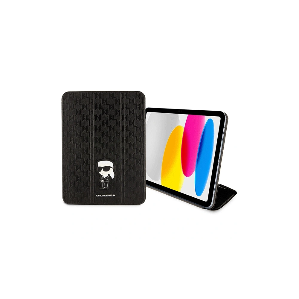 Etui Karl Lagerfeld KLFC11SAKHPKK Apple iPad 10.9 2022 (10. generacji) czarny/black Saffiano Monogram Ikonik Magnet Allover