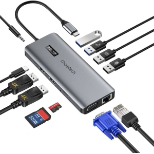 Kup Choetech 12in1 Adapter HUB-M26 USB-C auf USB-C+ USB-A+ HDMI+ VGA+ AUX+ SD+ TF (grau) - CHT41 - {ean13} - Sklep Home Screen
