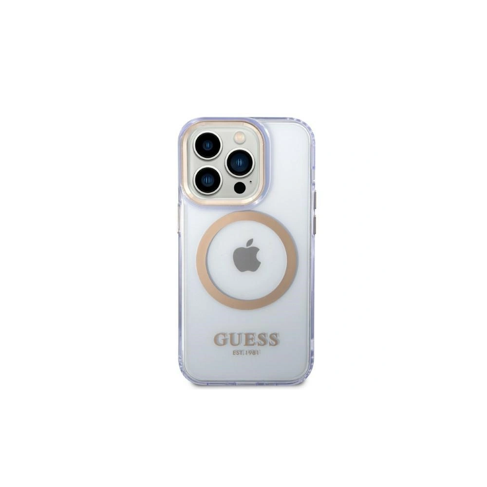 Etui Guess GUHMP14LHTCMU Apple iPhone 14 Pro purpurowy/purple hard case Gold Outline Translucent MagSafe