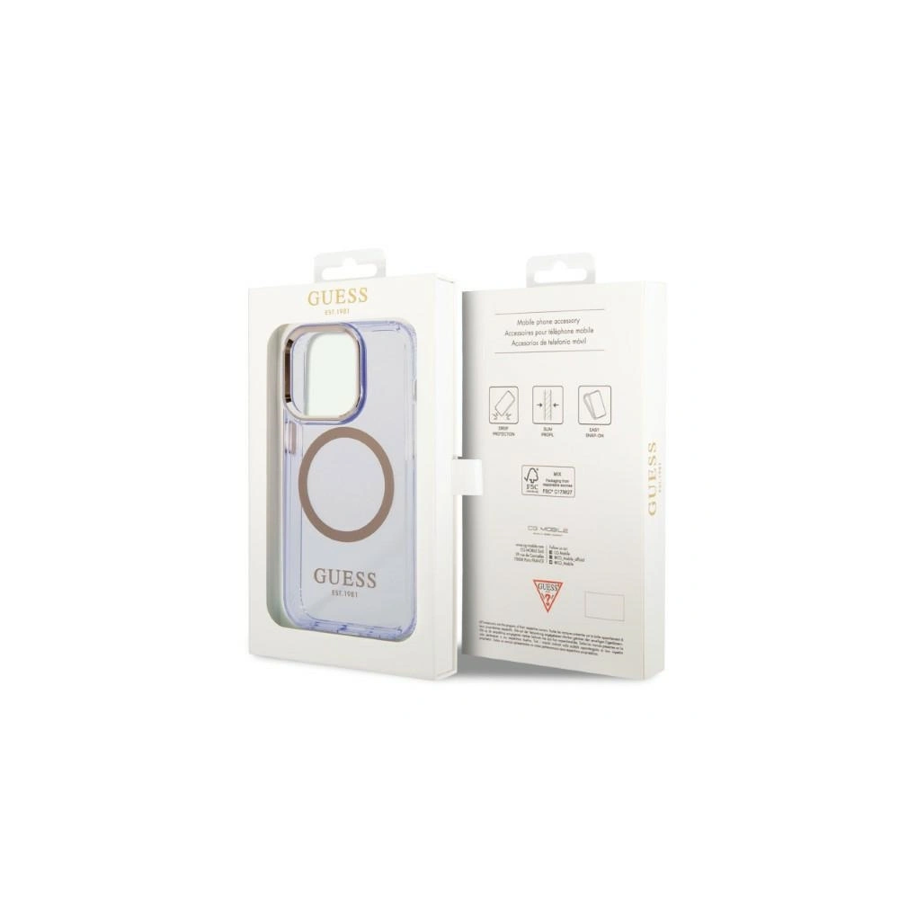 Etui Guess GUHMP14LHTCMU Apple iPhone 14 Pro purpurowy/purple hard case Gold Outline Translucent MagSafe