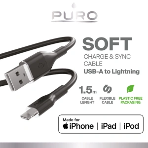 Buy PURO ICON Soft Cable USB-A/Lightning 1.5m (Black) - PUR683 - {ean13} - Home Screen Store Europe