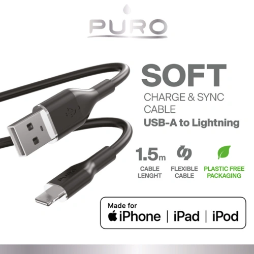 Kup Kábel PURO ICON Soft Cable USB-A/Lightning 1.5m (Fekete) - PUR683 - {ean13} - Sklep Home Screen
