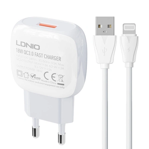 Kup Ładowarka sieciowa LDNIO A1306Q 18W + kabel Lightning - LDN112 - {ean13} - Sklep Home Screen