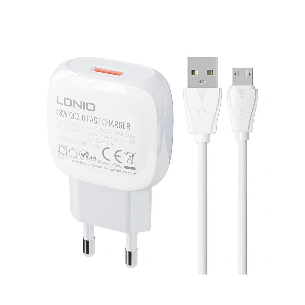 Ładowarka sieciowa LDNIO A1306Q 18W + kabel microUSB