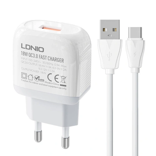 Kup Încărcător rețea LDNIO A1307Q 18W + cablu USB-C - LDN117 - {ean13} - Sklep Home Screen