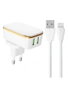 Ładowarka sieciowa LDNIO A2204 2xUSB-A + kabel Lightning