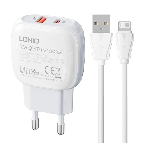 Kup Încărcător de rețea LDNIO A2313C USB-A, USB-C 20W + cablu USB-A/Lightning - LDN135 - {ean13} - Sklep Home Screen