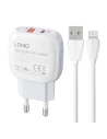 Síťová nabíječka LDNIO A2313C USB-A, USB-C 20W + kabel USB-A/Lightning