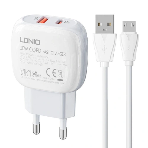 Kup Încărcător de rețea LDNIO A2313C USB-A, USB-C 20W + cablu microUSB - LDN136 - {ean13} - Sklep Home Screen