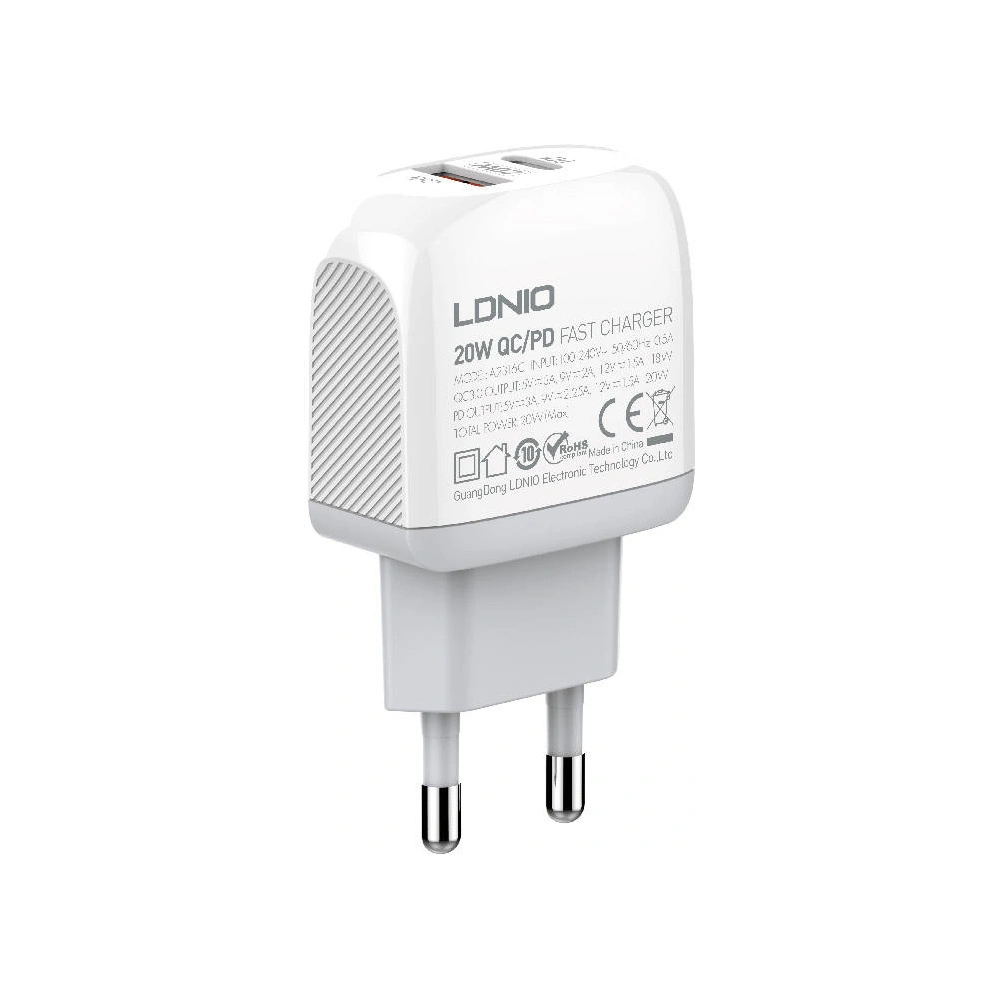 Ładowarka sieciowa LDNIO A2316C USB-A, USB-C + kabel Lightning