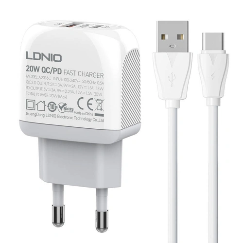 Kup Încărcător de rețea LDNIO A2316C USB-A, USB-C + cablu USB-C - LDN142 - {ean13} - Sklep Home Screen