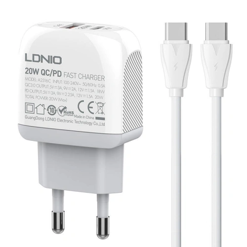 Kup Încărcător de rețea LDNIO A2316C USB-A, USB-C + cablu USB-C/USB-C - LDN144 - {ean13} - Sklep Home Screen