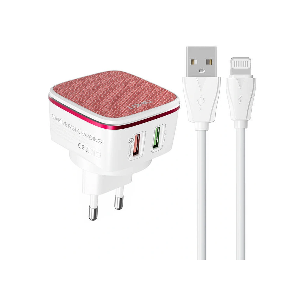 Ładowarka sieciowa LDNIO A2405Q 2xUSB-A + kabel Lightning