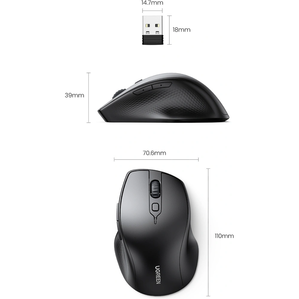 Mysz bezprzewodowa ergonomiczna UGREEN MU101 czarny