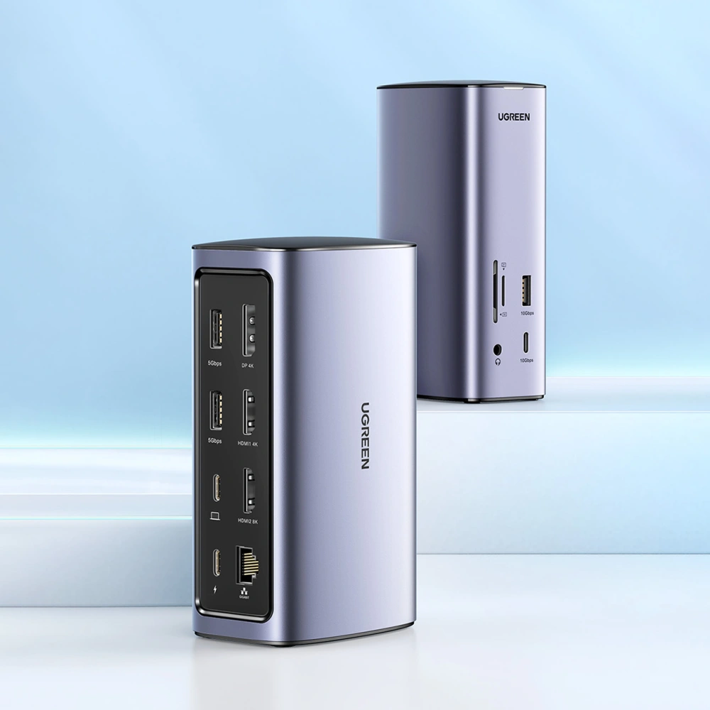 Stacja dokująca UGREEN CM555 HUB 12w1 USB-C - USB HDMI DP RJ45 AUX SD TF szara