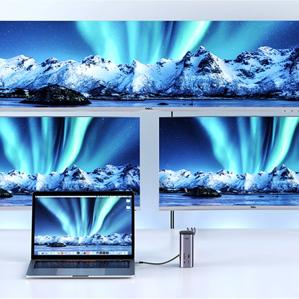 Stacja dokująca UGREEN CM555 HUB 12w1 USB-C - USB HDMI DP RJ45 AUX SD TF szara