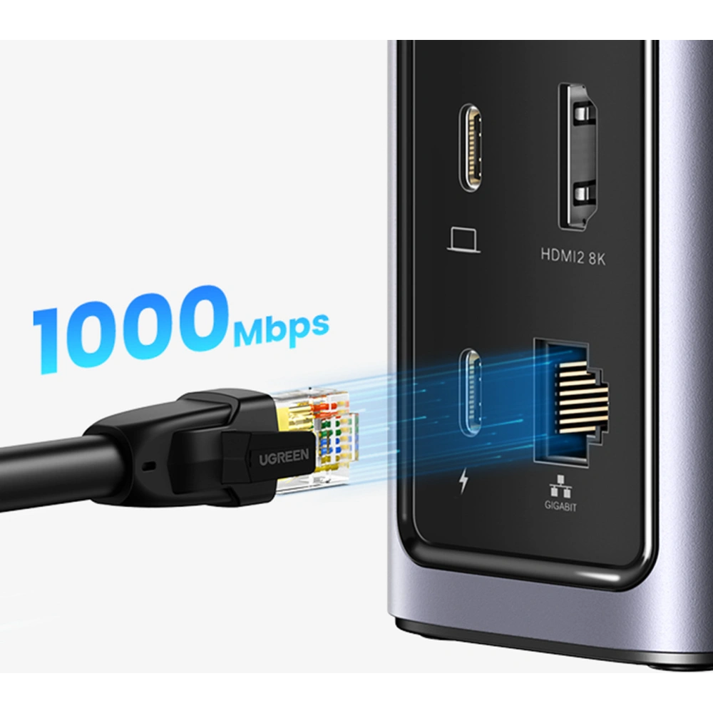 Stacja dokująca UGREEN CM555 HUB 12w1 USB-C - USB HDMI DP RJ45 AUX SD TF szara