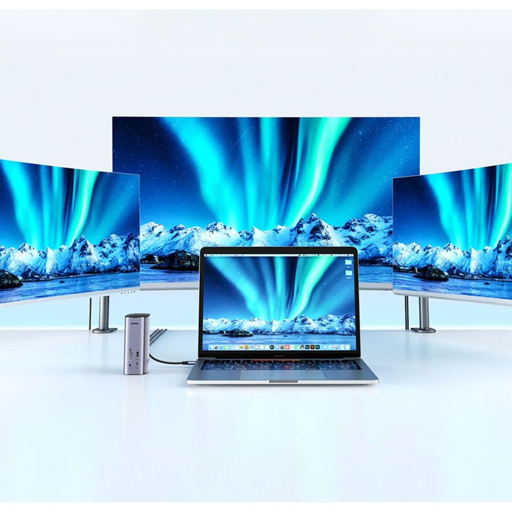 Stacja dokująca UGREEN CM555 HUB 12w1 USB-C - USB HDMI DP RJ45 AUX SD TF szara