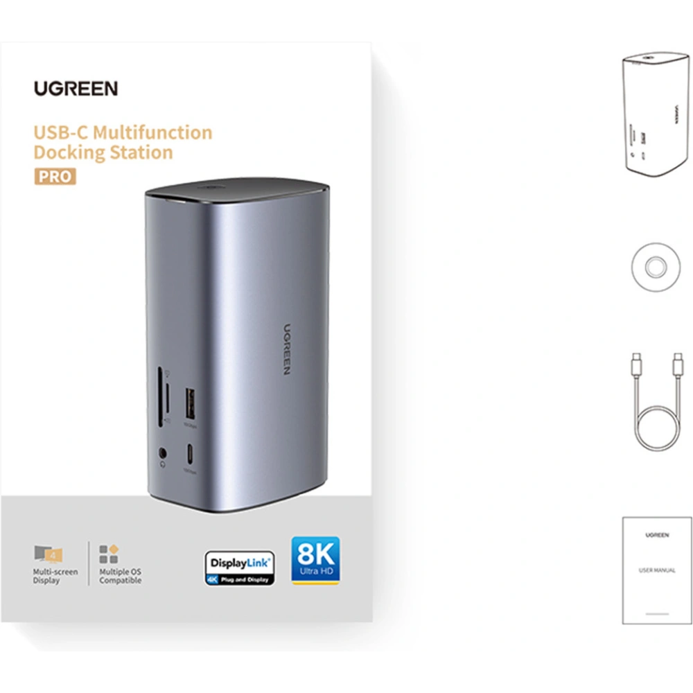 Stacja dokująca UGREEN CM555 HUB 12w1 USB-C - USB HDMI DP RJ45 AUX SD TF szara
