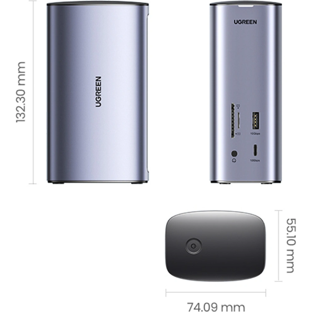 Stacja dokująca UGREEN CM555 HUB 12w1 USB-C - USB HDMI DP RJ45 AUX SD TF szara