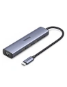 Adapter HUB UGREEN CM475 5in1 USB C - 3x USB 3.0/HDMI/RJ45 grau
