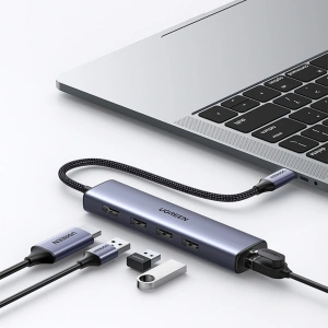 Adapter HUB UGREEN CM475 5in1 USB C - 3x USB 3.0/HDMI/RJ45 szary