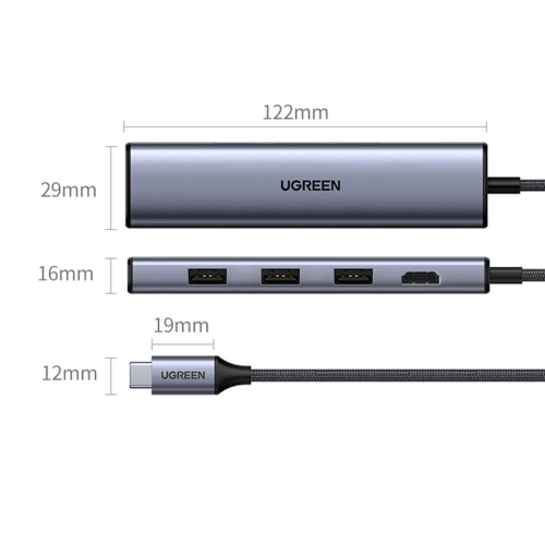 Kup Adapter HUB UGREEN CM475 5in1 USB C - 3x USB 3.0/HDMI/RJ45 gri - UGR1492 - {ean13} - Sklep Home Screen