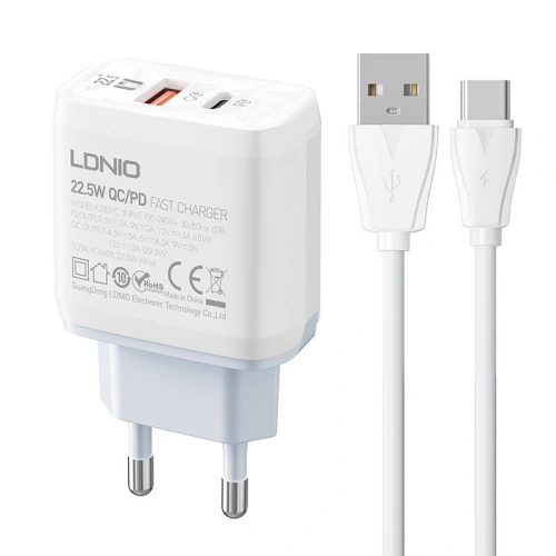 Kup LDNIO Ladegerät A2421C USB-A, USB-C 22,5W + USB-C Kabel - LDN151 - {ean13} - Sklep Home Screen