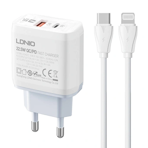 Kup LDNIO Ladegerät A2421C USB-A, USB-C 22,5W + USB-C/Lightning-Kabel - LDN152 - {ean13} - Sklep Home Screen