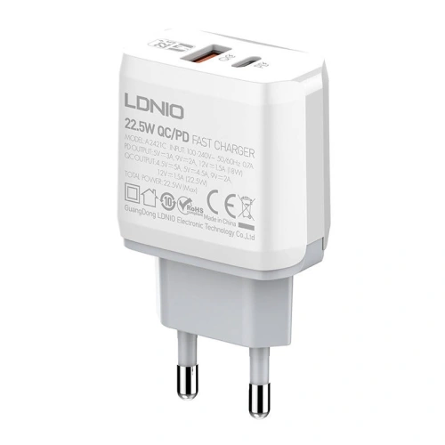 Buy LDNIO A2421C Wall Charger USB-A, USB-C 22.5W + USB-C/USB-C cable - LDN153 - {ean13} - Home Screen Store Europe