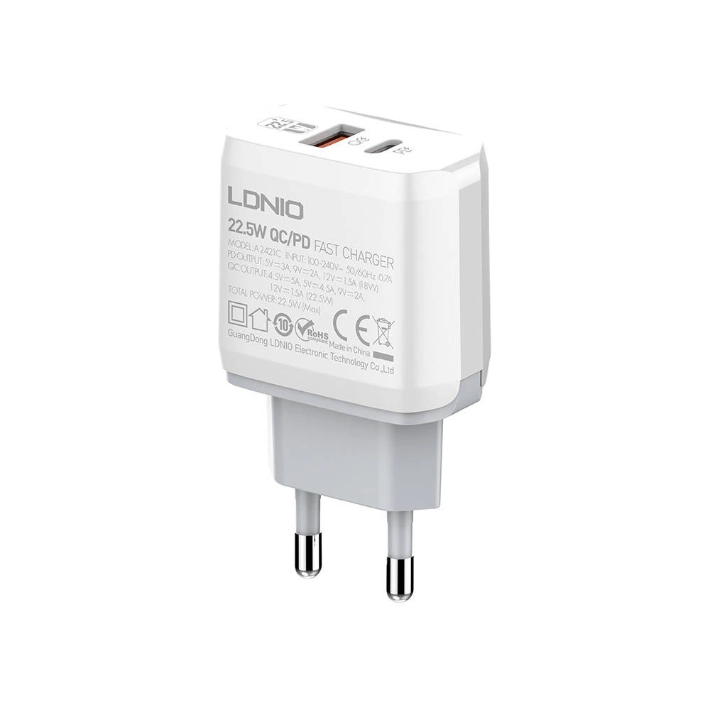 Ładowarka sieciowa LDNIO A2421C USB-A, USB-C 22.5W + kabel USB-C/USB-C