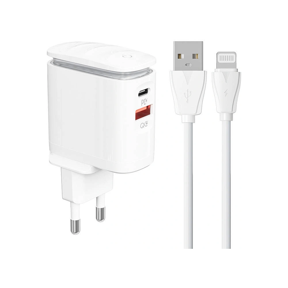 Ładowarka sieciowa LDNIO A2423C USB-A, USB-C + kabel Lightning