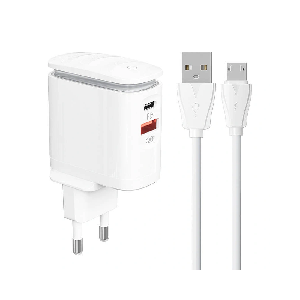 Ładowarka sieciowa LDNIO A2423C USB-A, USB-C + kabel microUSB