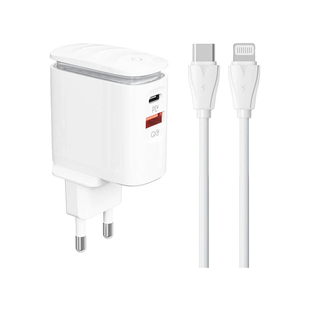 Ładowarka sieciowa LDNIO A2423C USB-A, USB-C + kabel USB-C/Lightning
