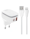 Încărcător de rețea LDNIO A2425C USB-A, USB-C + cablu Lightning