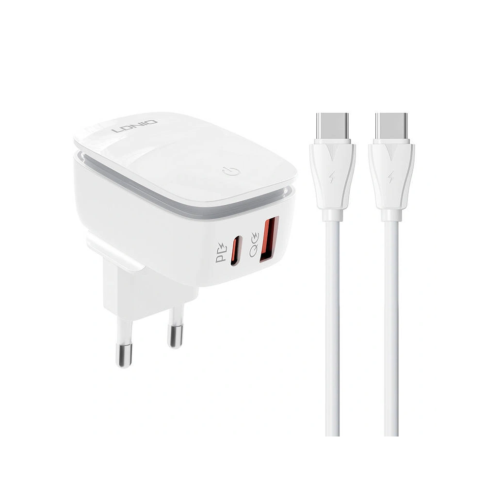Ładowarka sieciowa LDNIO A2425C USB-A, USB-C + kabel USB-C/USB-C