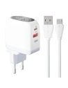 Hálózati töltő LDNIO A2522C USB-A, USB-C 30W + microUSB kábel